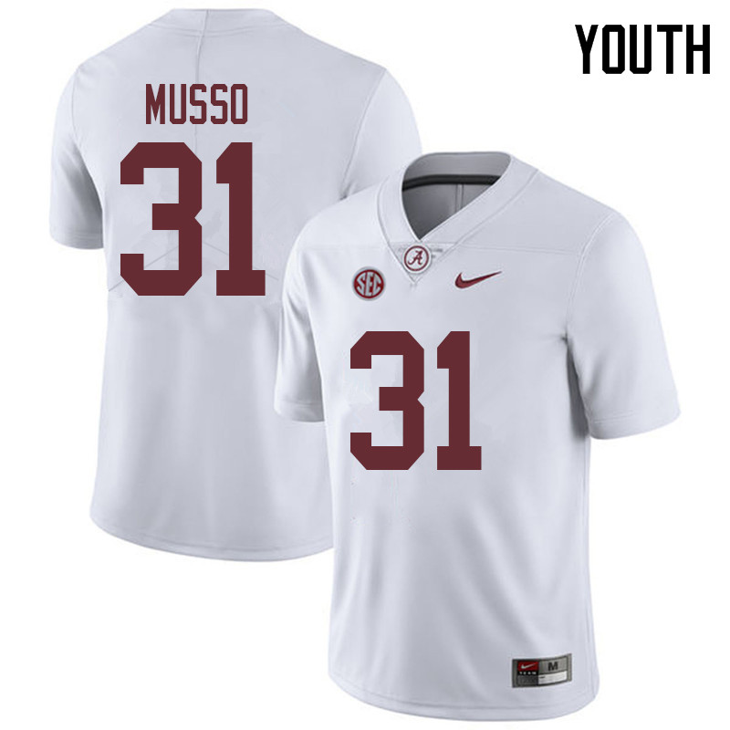 Youth #31 Bryce Musso Alabama Crimson Tide College Football Jerseys Sale-White